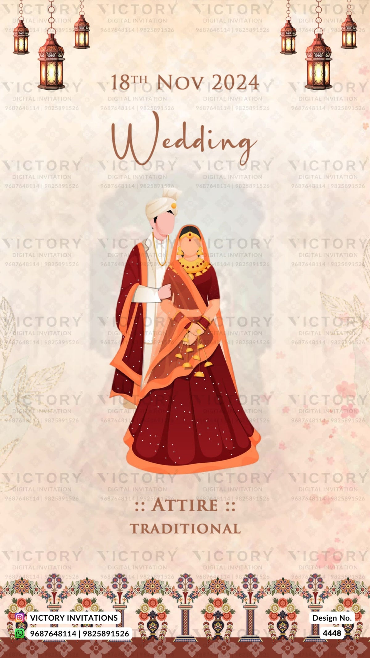 Wardrobe planner invitation card in english language with couple doodle, frame as royal theme design 4448