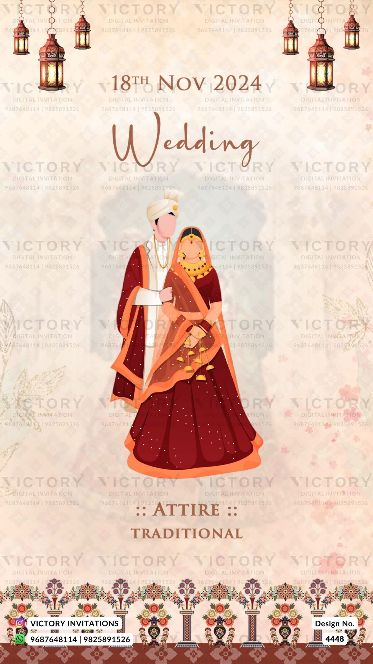 Wardrobe planner invitation card in english language with couple doodle, frame as royal theme design 4448