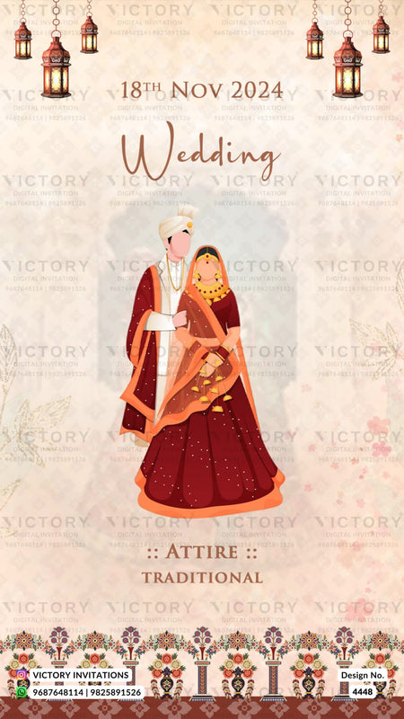 Wardrobe planner invitation card in english language with couple doodle, frame as royal theme design 4448