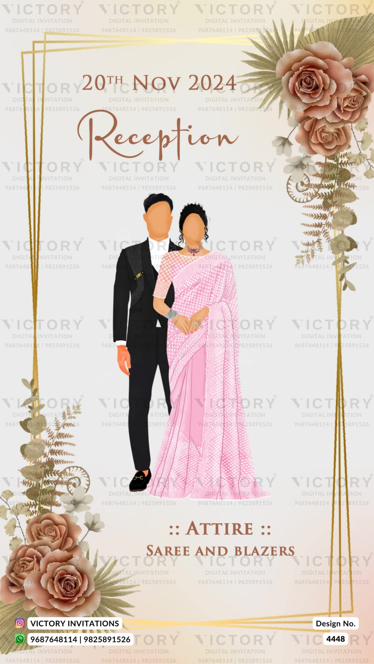 Wardrobe planner invitation card in english language with couple doodle, frame as royal theme design 4448