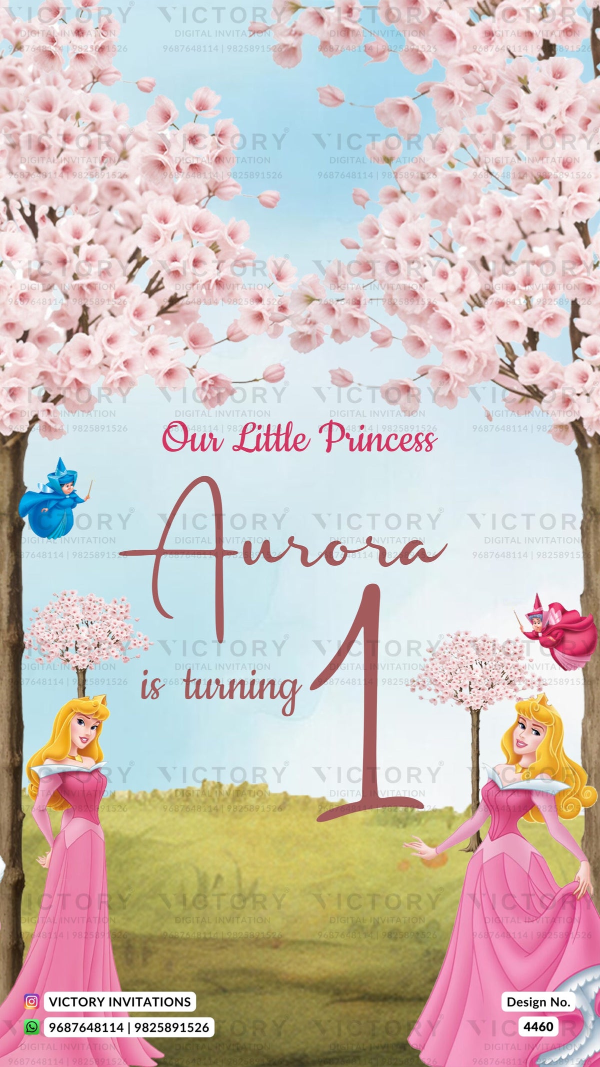 Birthday party invitation card for girl in english language with barbie, mahal as floral theme design 4460
