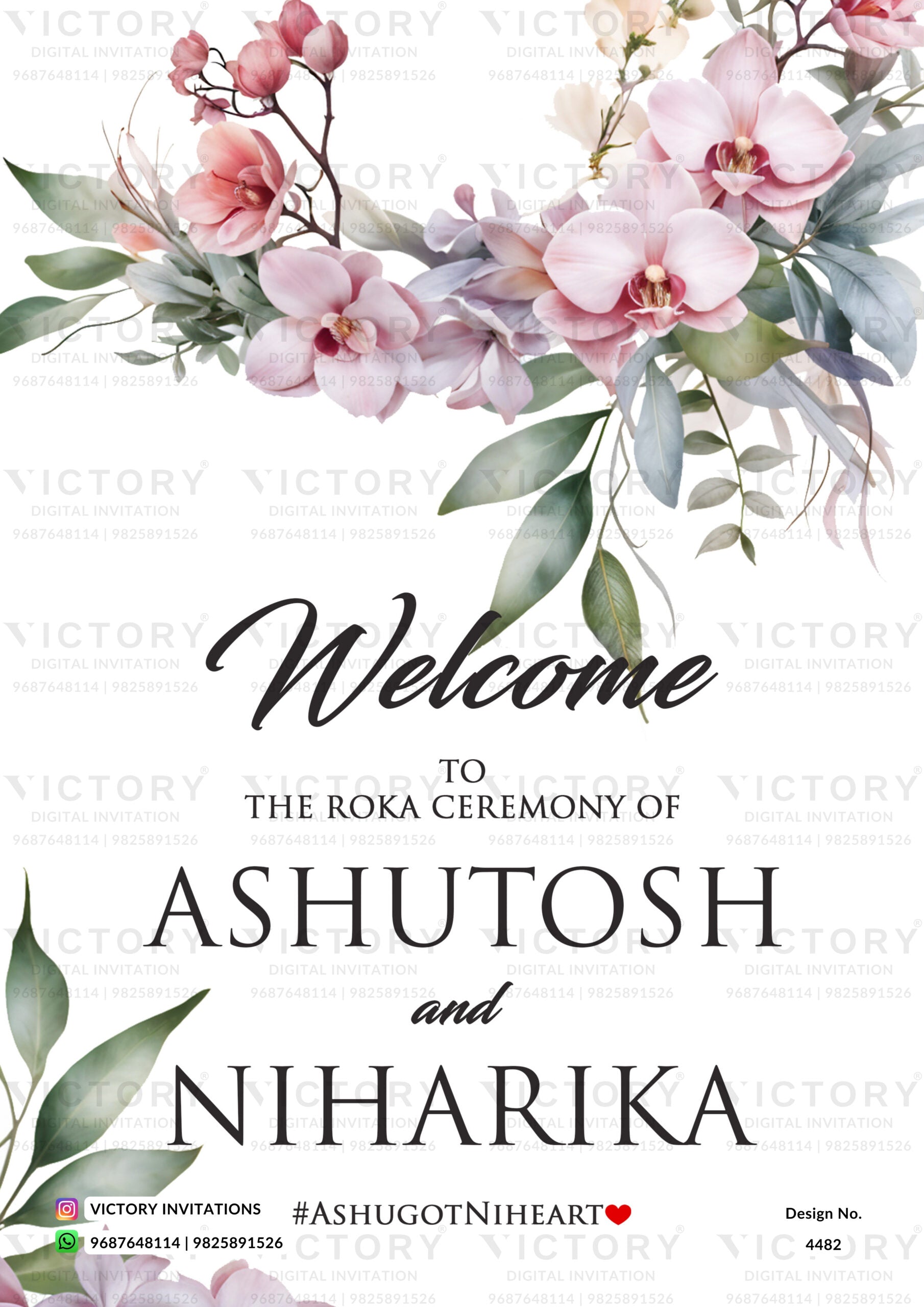 Roka Standee card in english language with flowers, leaves as floral theme design 4482