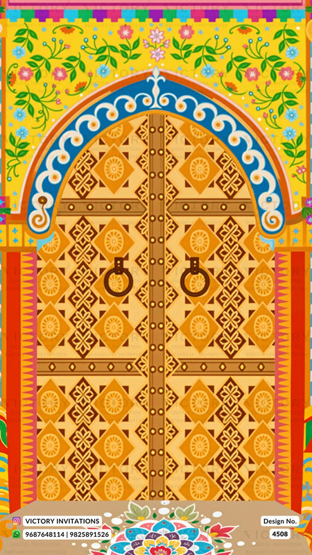 Wedding ceremony invitation card of hindu south indian telugu family in english language with traditional theme design 4508