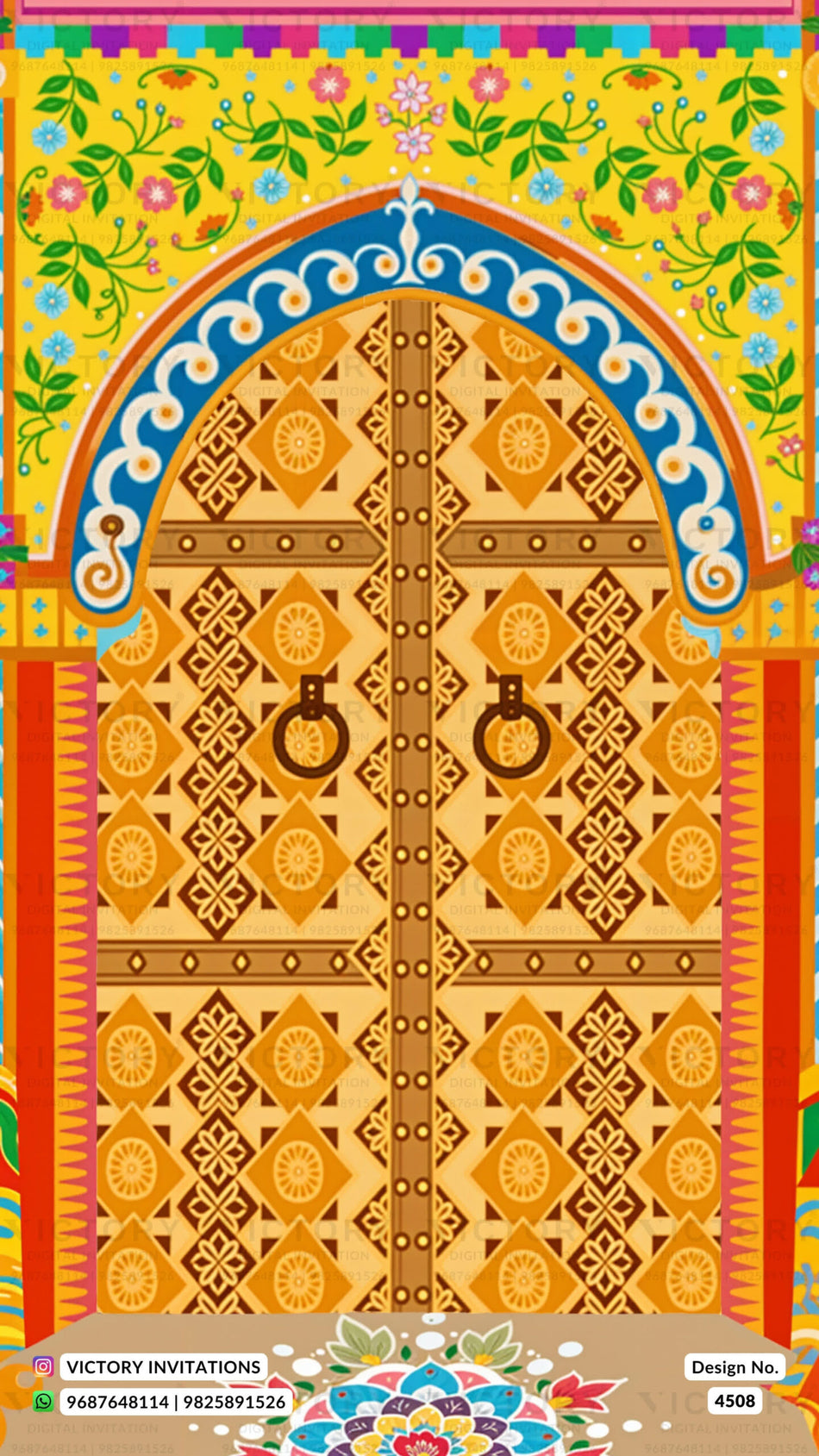 Wedding ceremony invitation card of hindu south indian telugu family in english language with traditional theme design 4508