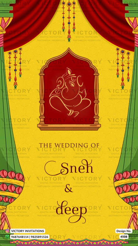 Wedding ceremony invitation card of hindu south indian telugu family in english language with traditional theme design 4508