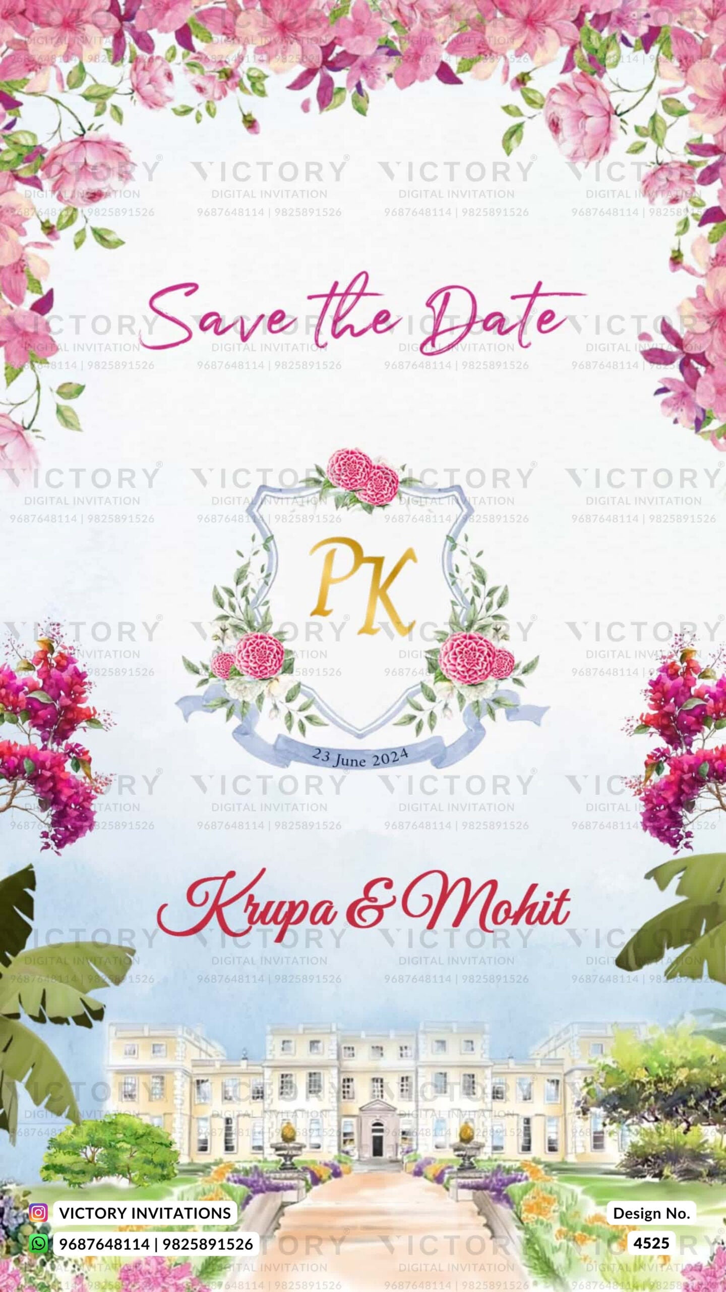 Save the Date card in english language with mahal, leaves as floral theme design 4525