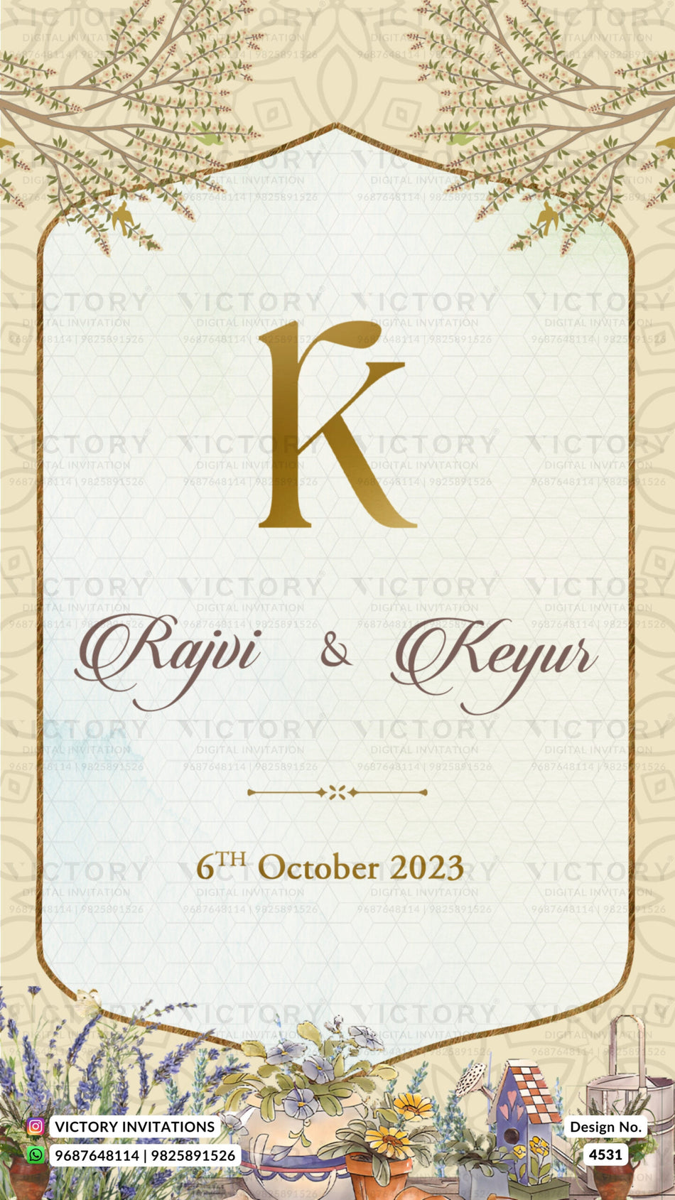 Wedding ceremony invitation card of hindu north indian bhojpuri family in english language with arch theme design 4531