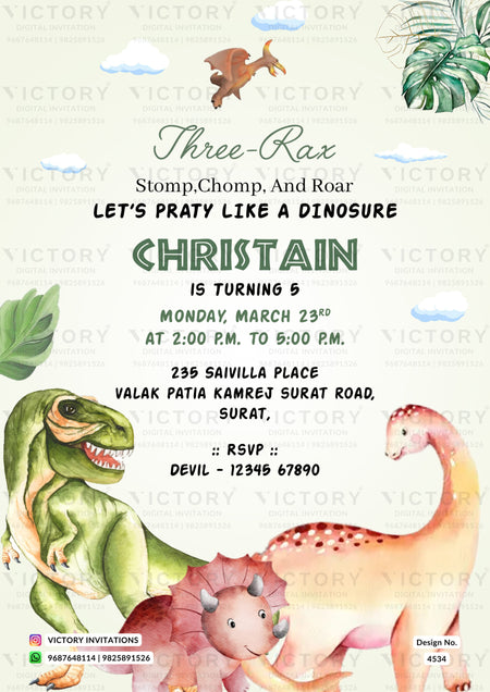 Birthday party invitation card for boy in english language with animals, cloud as cartoonish theme design 4534