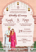 Allegiant couple caricature invitation card for wedding ceremony of south indian kannada family in english language with gate theme design 4566