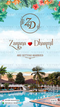 Save the Date card in english language with flowers, leaves as beach theme design 4578