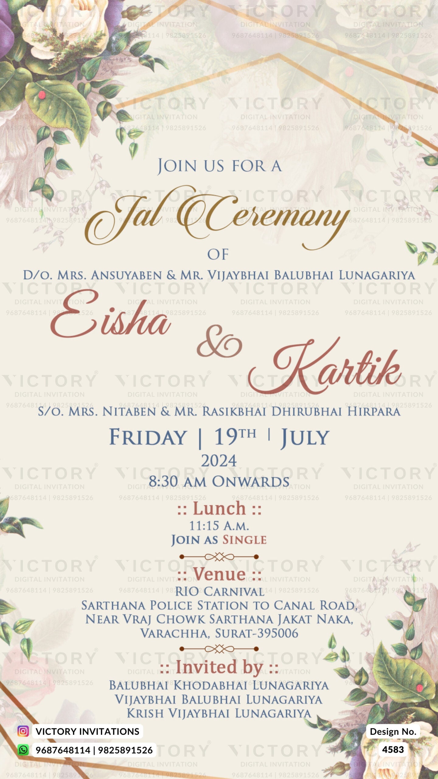 Jal vidhi invitation card in english language with leaves as floral theme design 4583