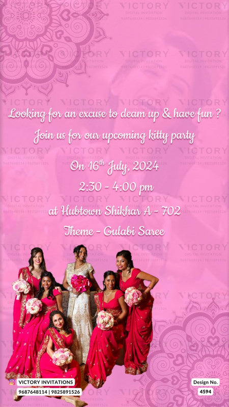 Kitty Party invitation card for ladies in english language with mandala, photo as minimalistic theme design 4594