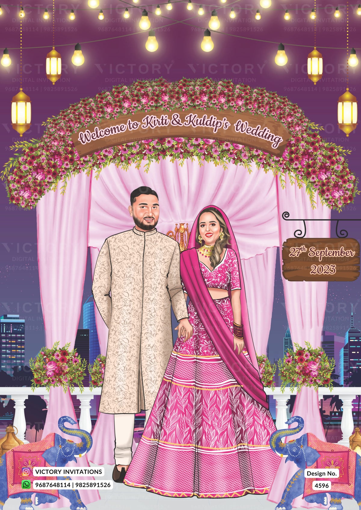 Traditional couple caricature welcome standee of Wedding ceremony in E ...