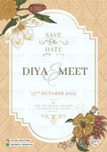 Save the Date card in english language with frame, leaves as floral theme design 4616
