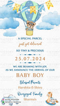Baby Announcement invitation card in english language with cloud, balloon as minimalistic theme design 4620
