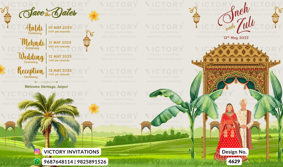 Save the Date card in english language with leaves as garden theme design 4629