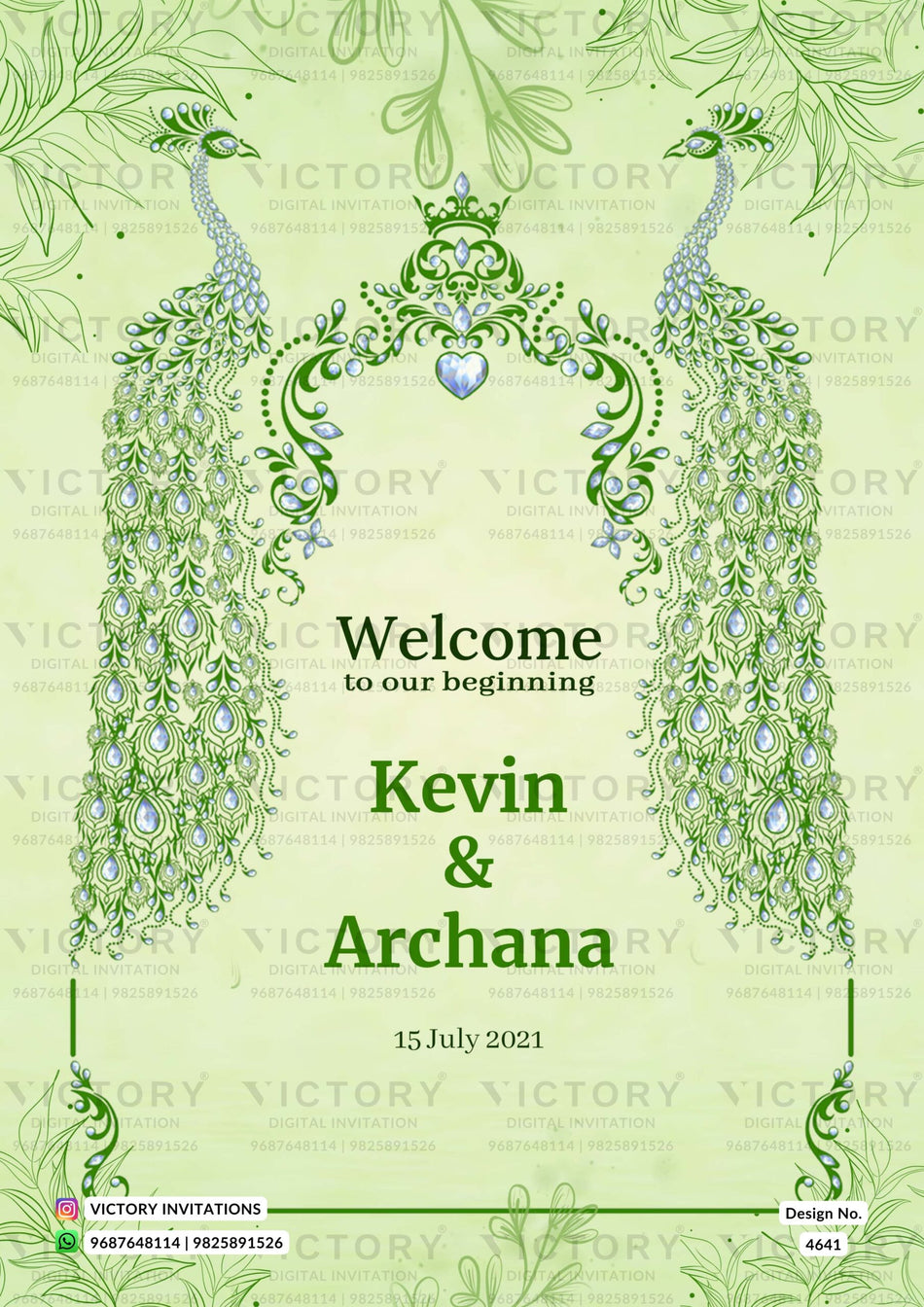 Family Welcome Standee design in english language with peacock theme design 4641