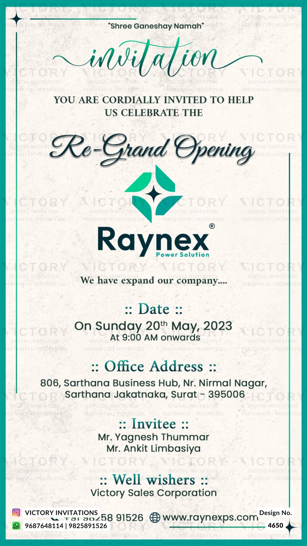 Opening invitation card in english language with company logo as minimalistic theme design 4650
