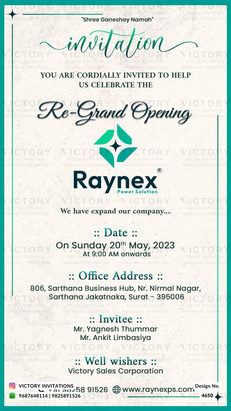 Opening invitation card in english language with company logo as minimalistic theme design 4650