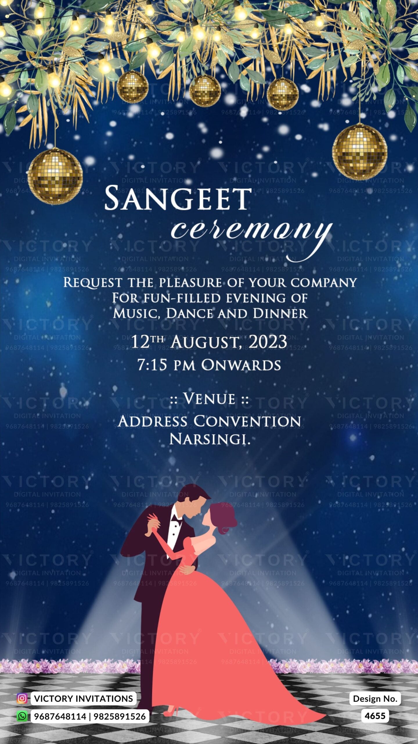 Wedding ceremony invitation card of hindu gujarati patel family in english language with floral theme design 4655