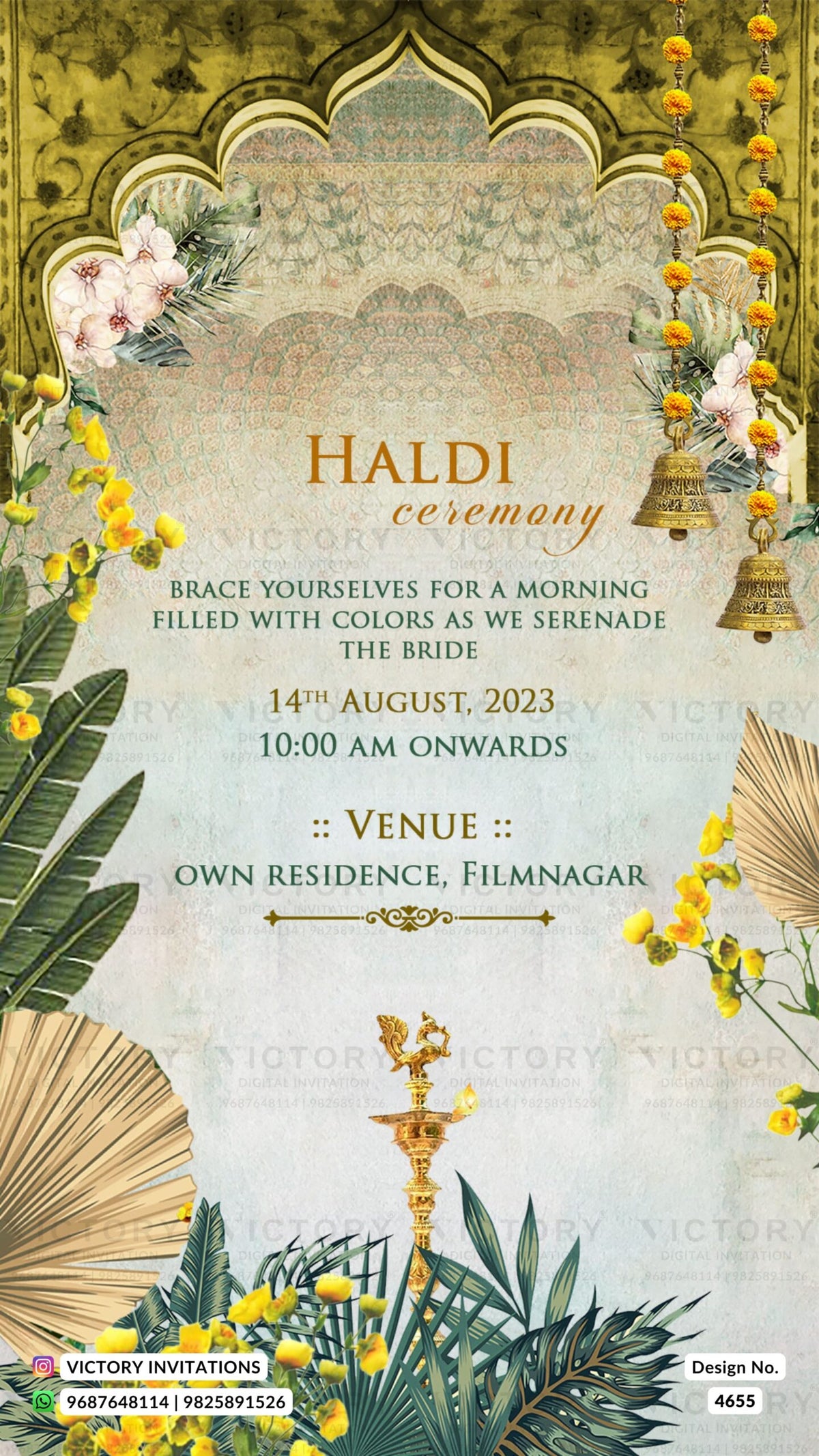 Wedding ceremony invitation card of hindu gujarati patel family in english language with floral theme design 4655