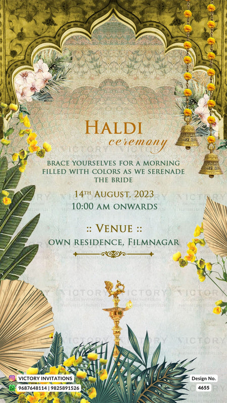 Wedding ceremony invitation card of hindu gujarati patel family in english language with floral theme design 4655