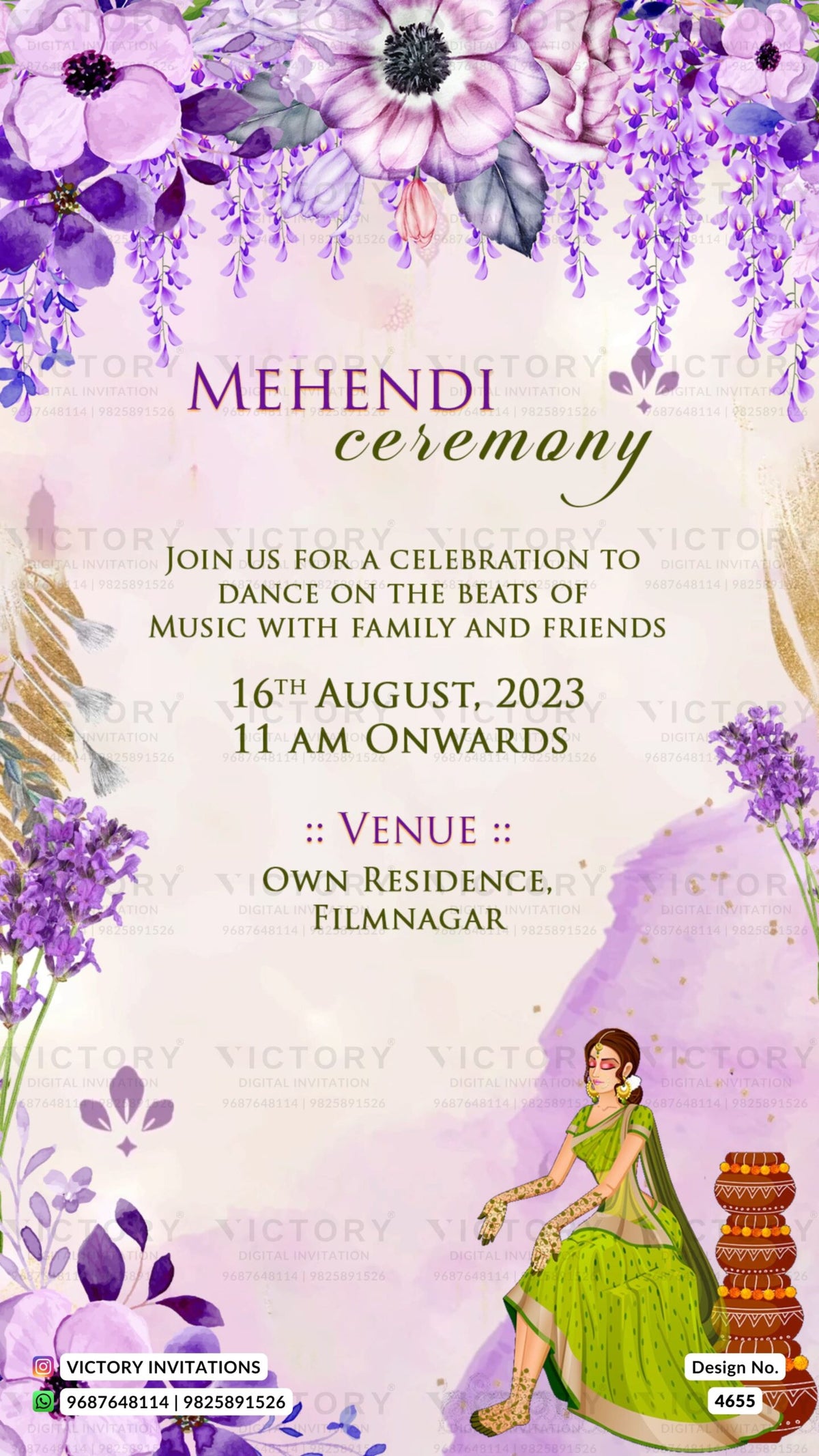 Wedding ceremony invitation card of hindu gujarati patel family in english language with floral theme design 4655