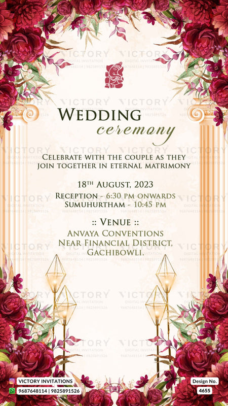 Wedding ceremony invitation card of hindu gujarati patel family in english language with floral theme design 4655