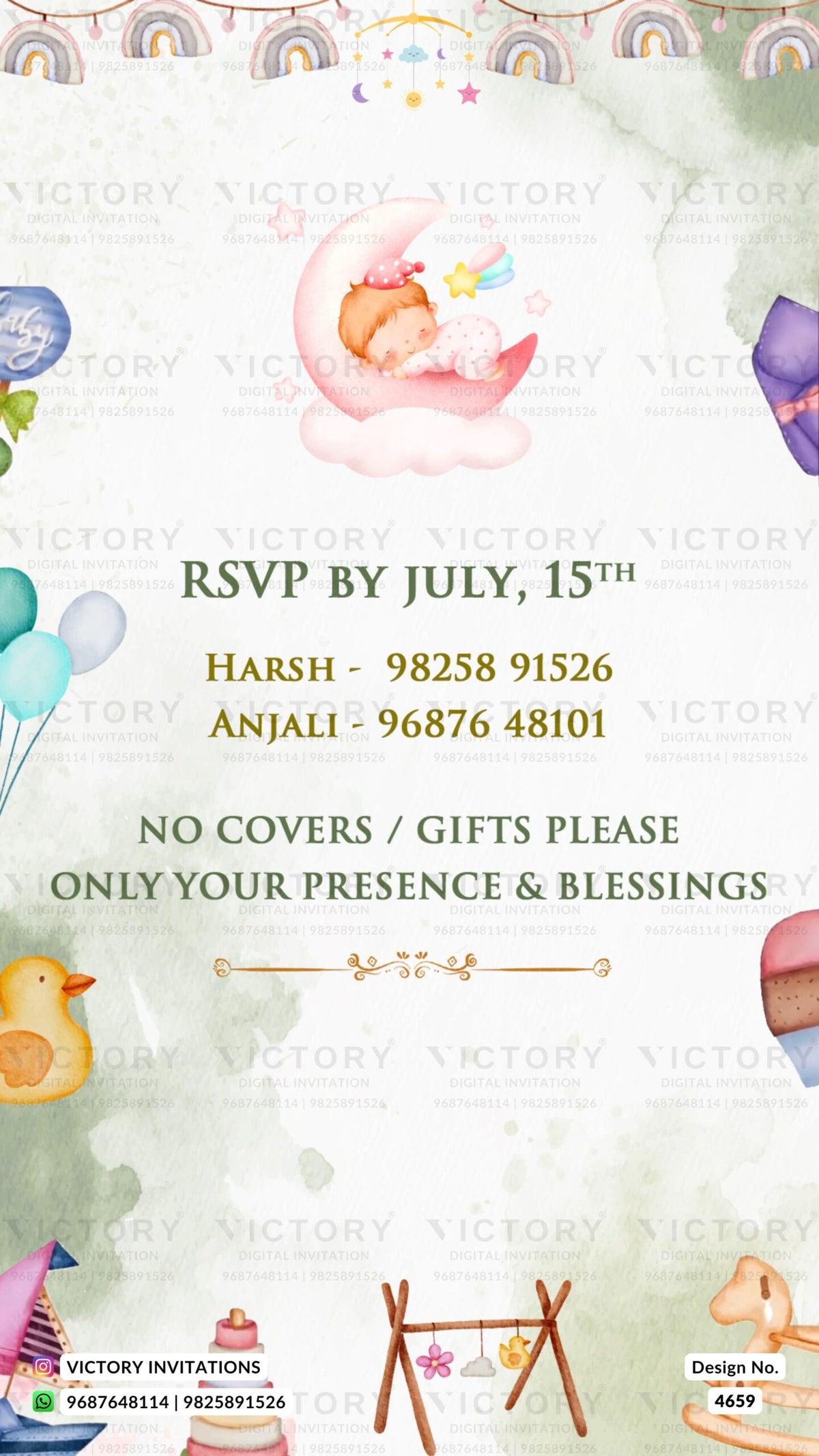 Baby Shower ceremony invitation card in english language with