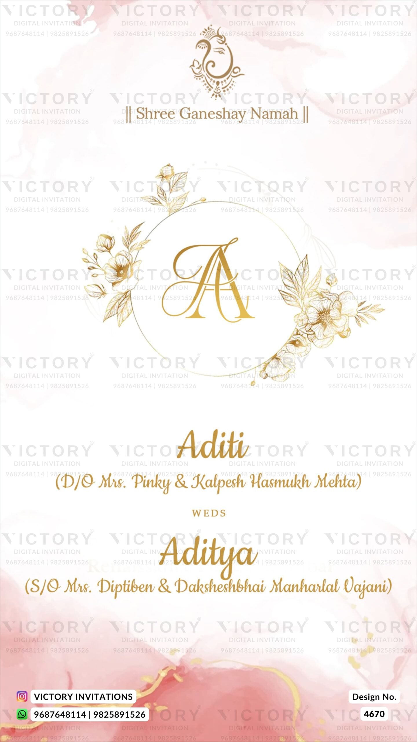Wedding ceremony invitation card of hindu gujarati patel family in english language with beach theme design 4670