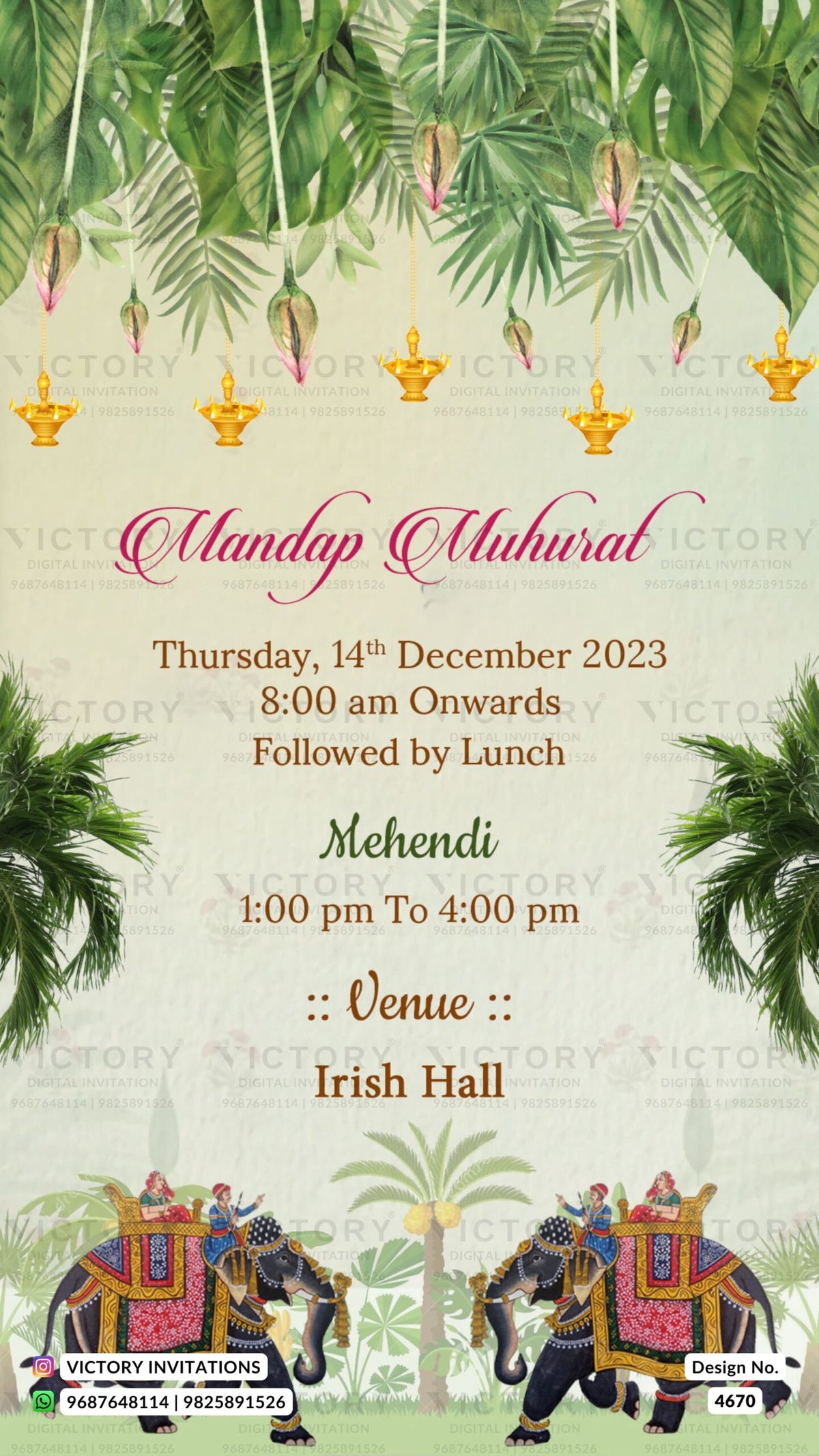 Wedding ceremony invitation card of hindu gujarati patel family in english language with beach theme design 4670