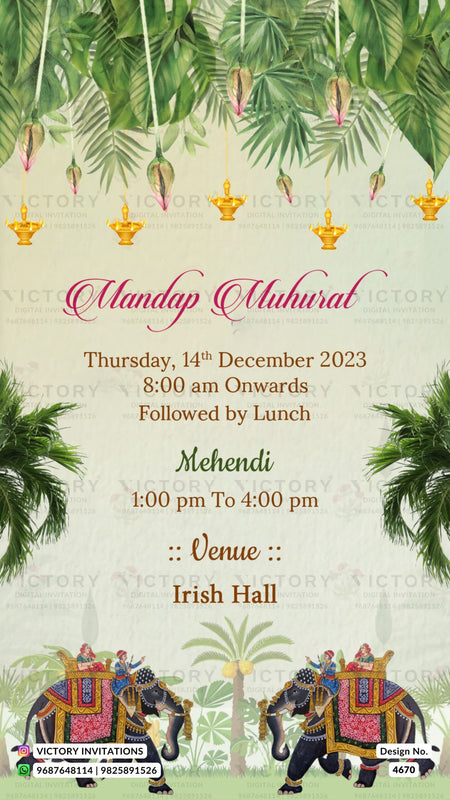 Wedding ceremony invitation card of hindu gujarati patel family in english language with beach theme design 4670