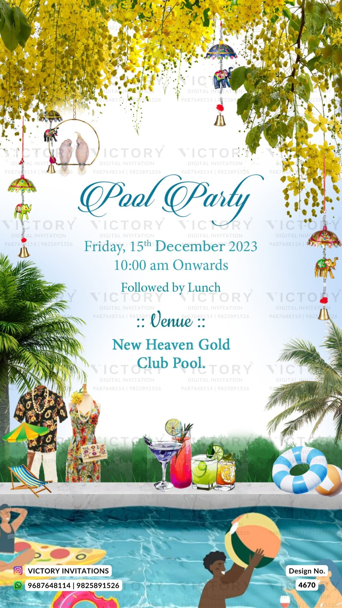 Wedding ceremony invitation card of hindu gujarati patel family in english language with beach theme design 4670