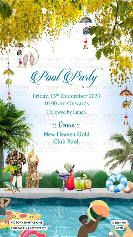 Wedding ceremony invitation card of hindu gujarati patel family in english language with beach theme design 4670