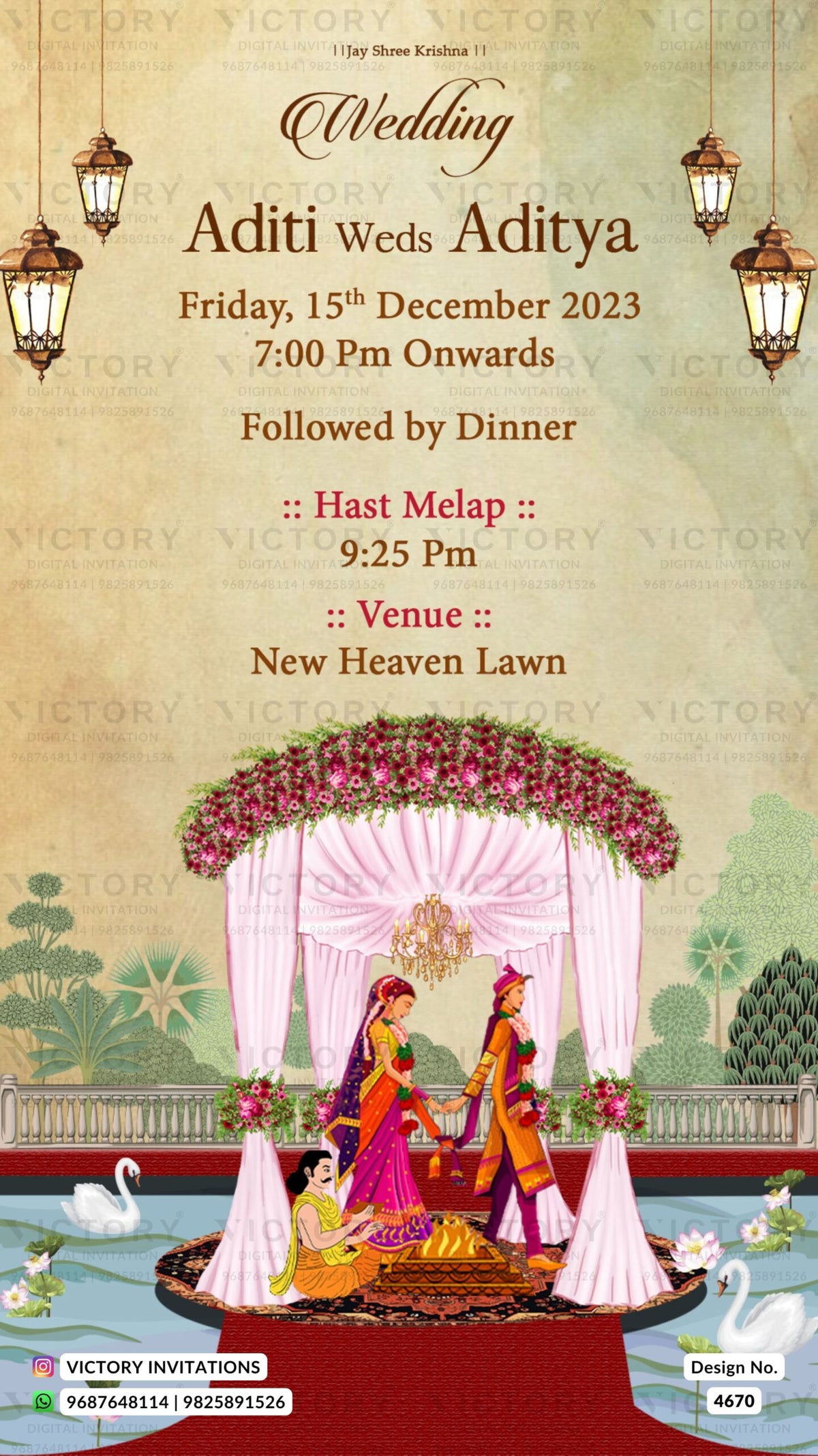 Wedding ceremony invitation card of hindu gujarati patel family in english language with beach theme design 4670