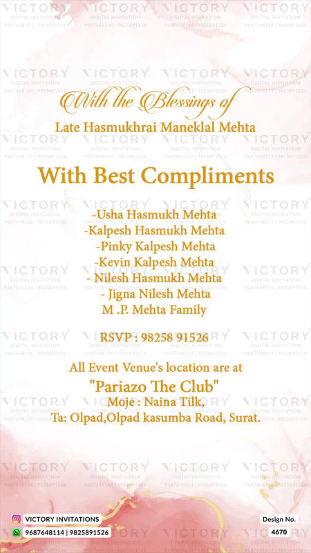 Wedding ceremony invitation card of hindu gujarati patel family in english language with beach theme design 4670