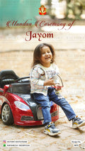 Mundan sanskar ceremony invitation card in english language with baby photo, elephant as baby photo theme design 4672