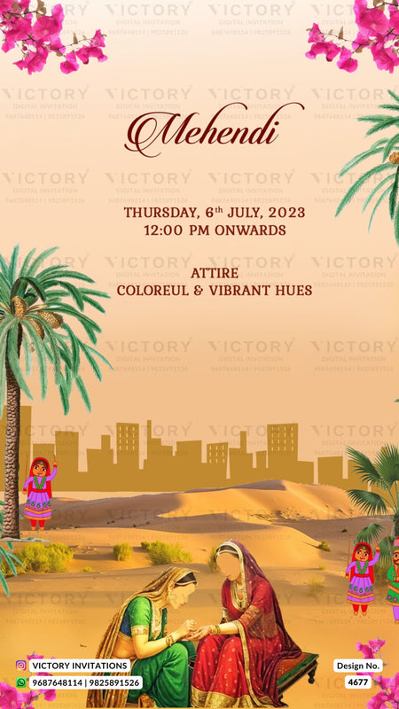 Wedding ceremony invitation card of hindu rajasthani rajput family in english language with desert theme design 4677