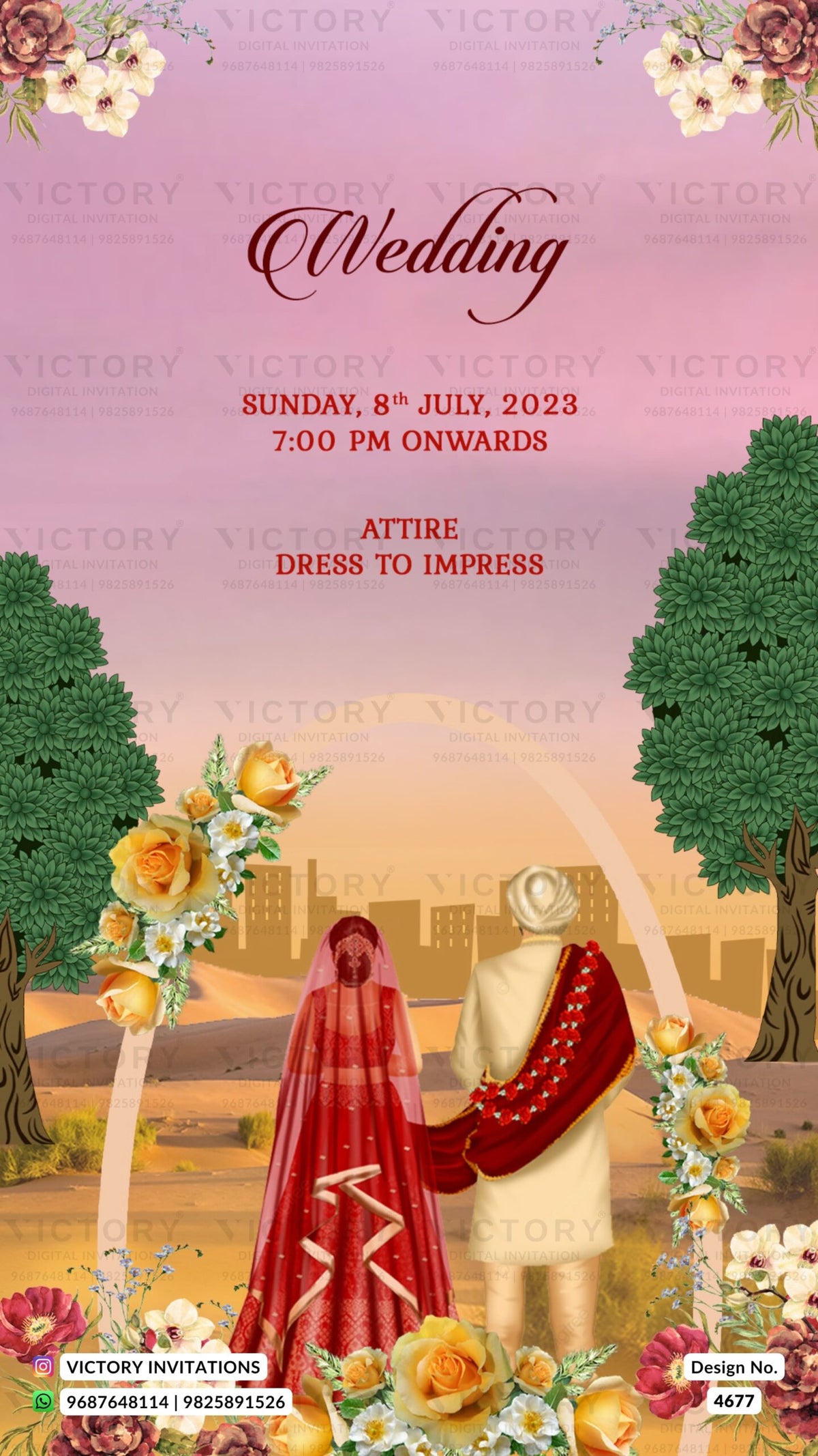 Wedding ceremony invitation card of hindu rajasthani rajput family in english language with desert theme design 4677