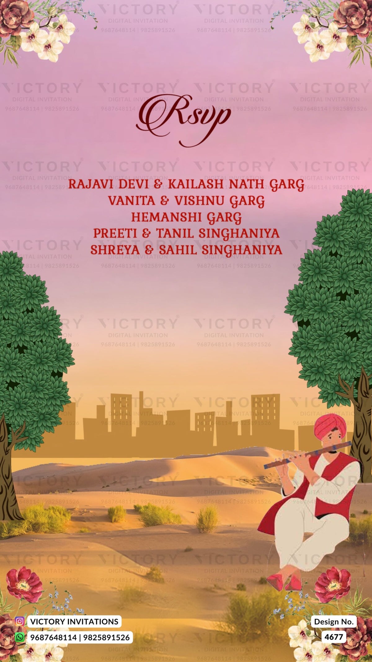 Wedding ceremony invitation card of hindu rajasthani rajput family in english language with desert theme design 4677
