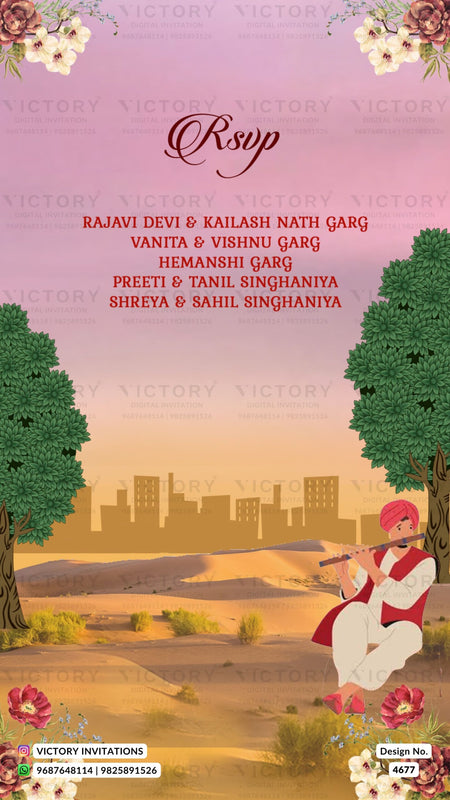 Wedding ceremony invitation card of hindu rajasthani rajput family in english language with desert theme design 4677
