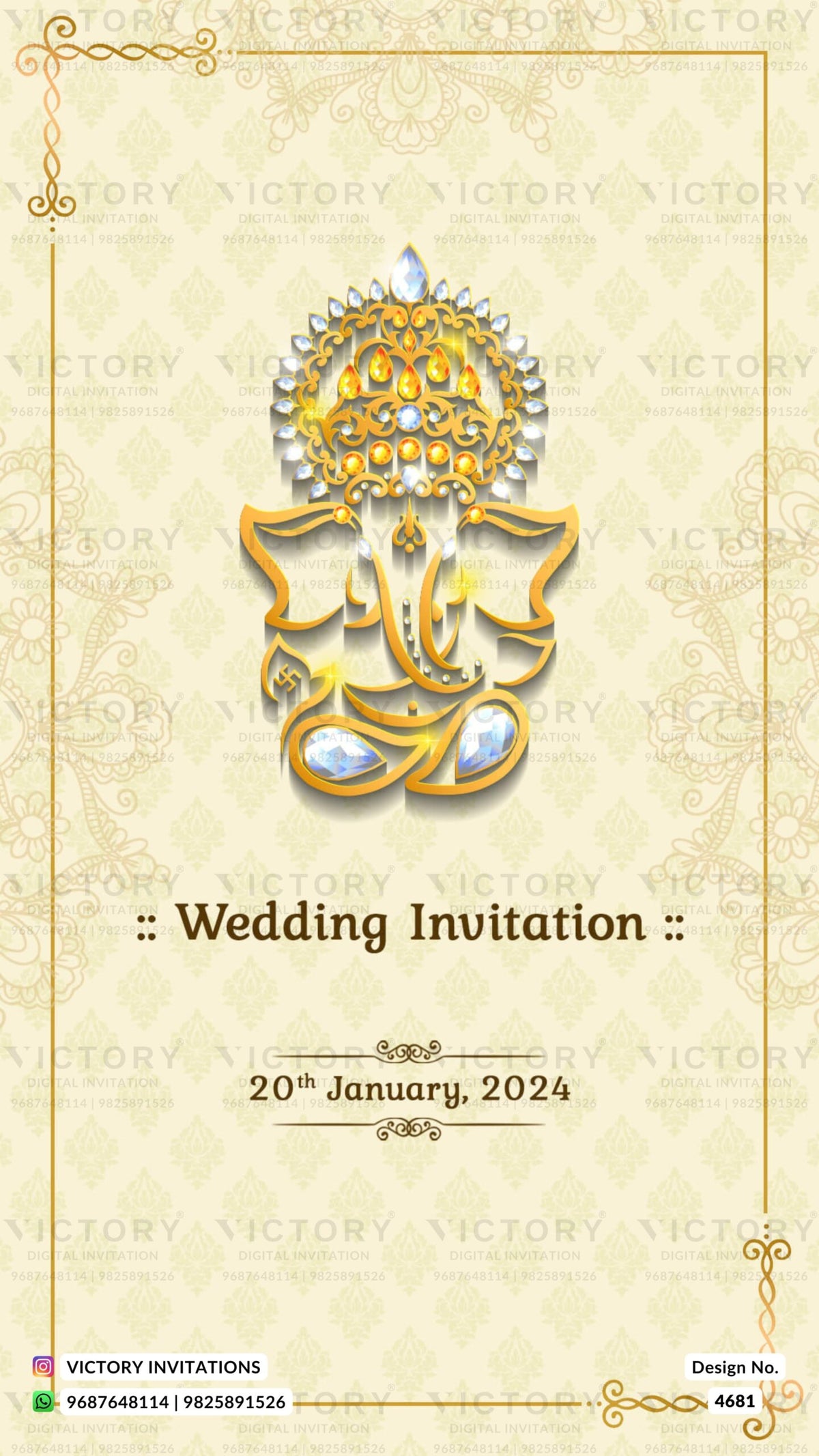 Wedding ceremony invitation card of hindu north indian bhojpuri family in english language with traditional theme design 4681