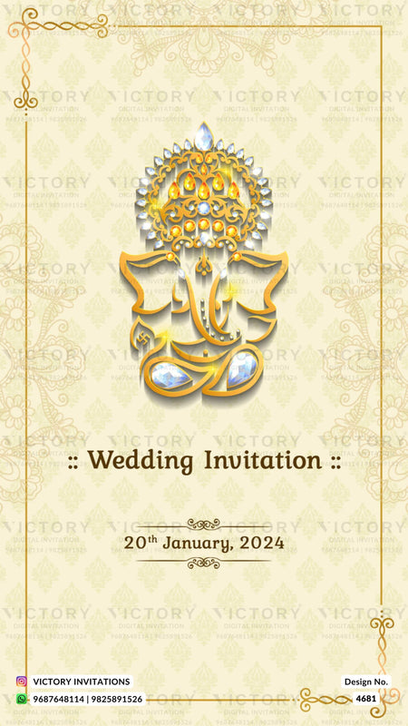 Wedding ceremony invitation card of hindu north indian bhojpuri family in english language with traditional theme design 4681