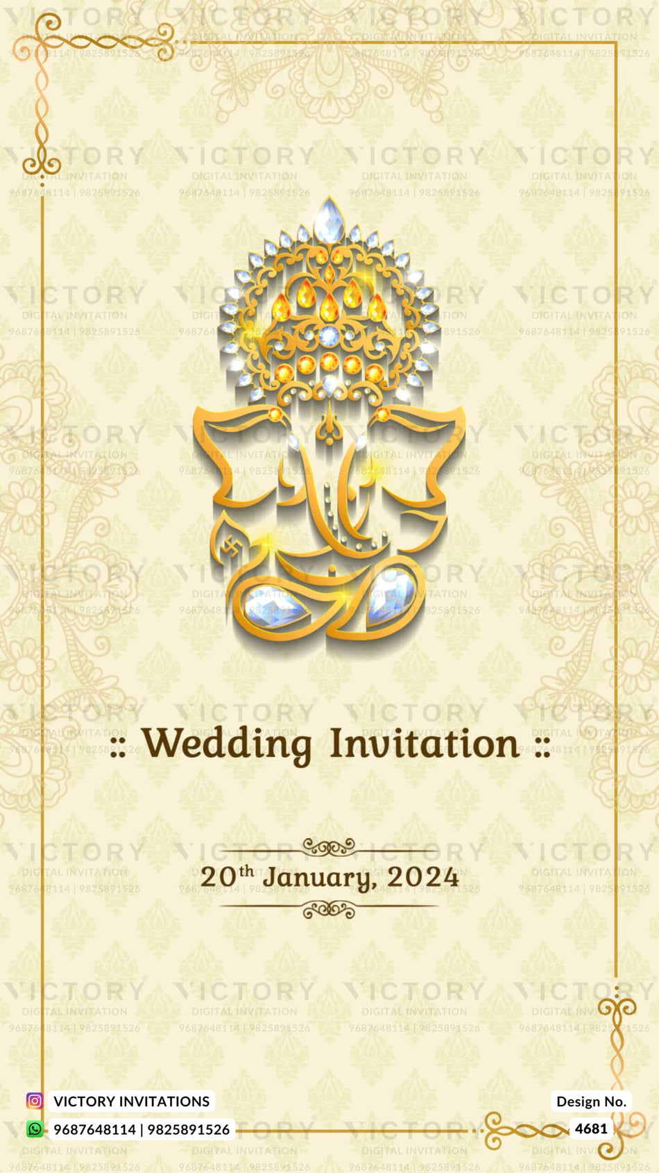Wedding ceremony invitation card of hindu north indian bhojpuri family in english language with traditional theme design 4681