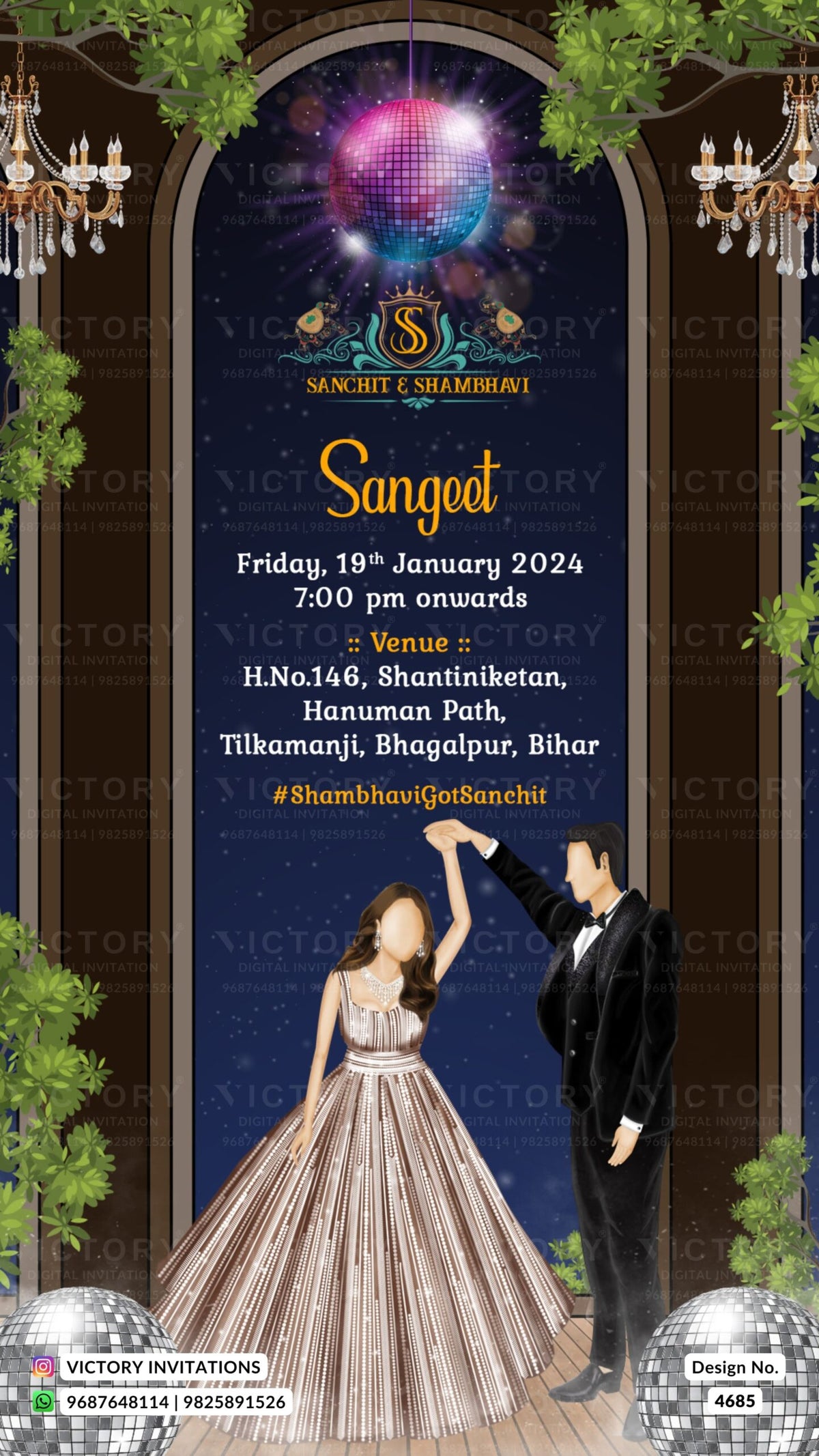 Wedding ceremony invitation card of hindu east India Bihari family in english language with beach theme design 4685
