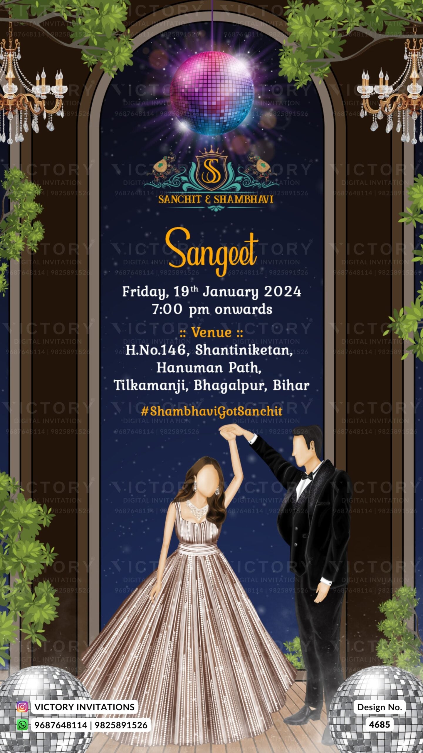 Wedding ceremony invitation card of hindu east India Bihari family in english language with beach theme design 4685