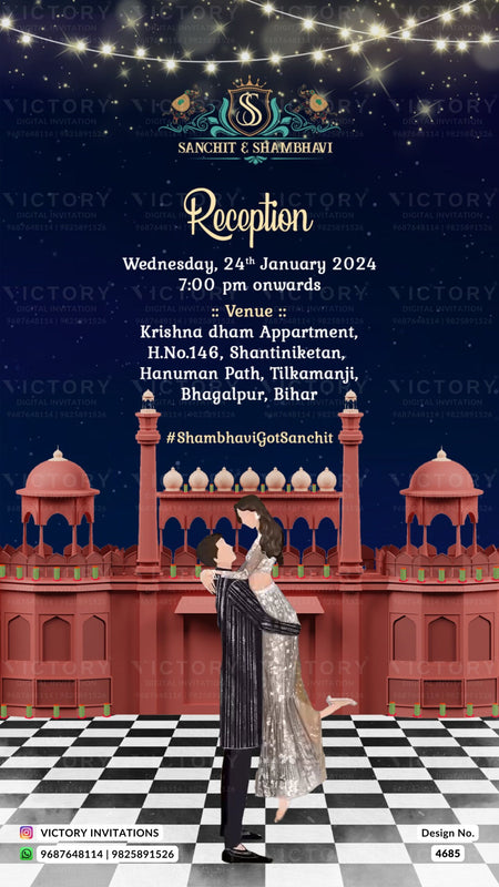 Wedding ceremony invitation card of hindu east India Bihari family in english language with beach theme design 4685