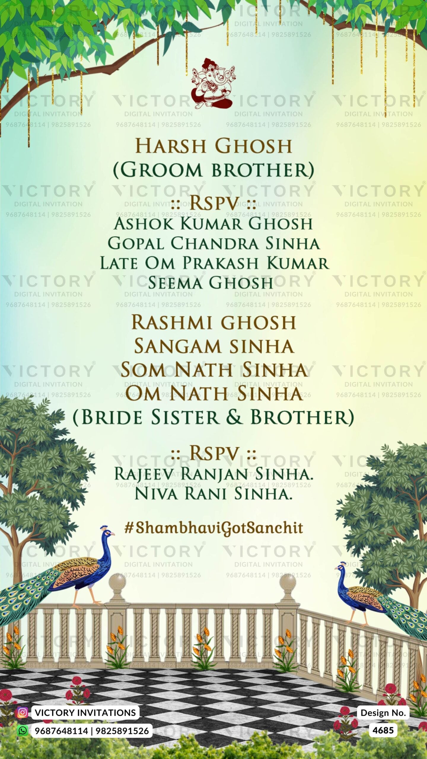 Wedding ceremony invitation card of hindu east India Bihari family in english language with beach theme design 4685