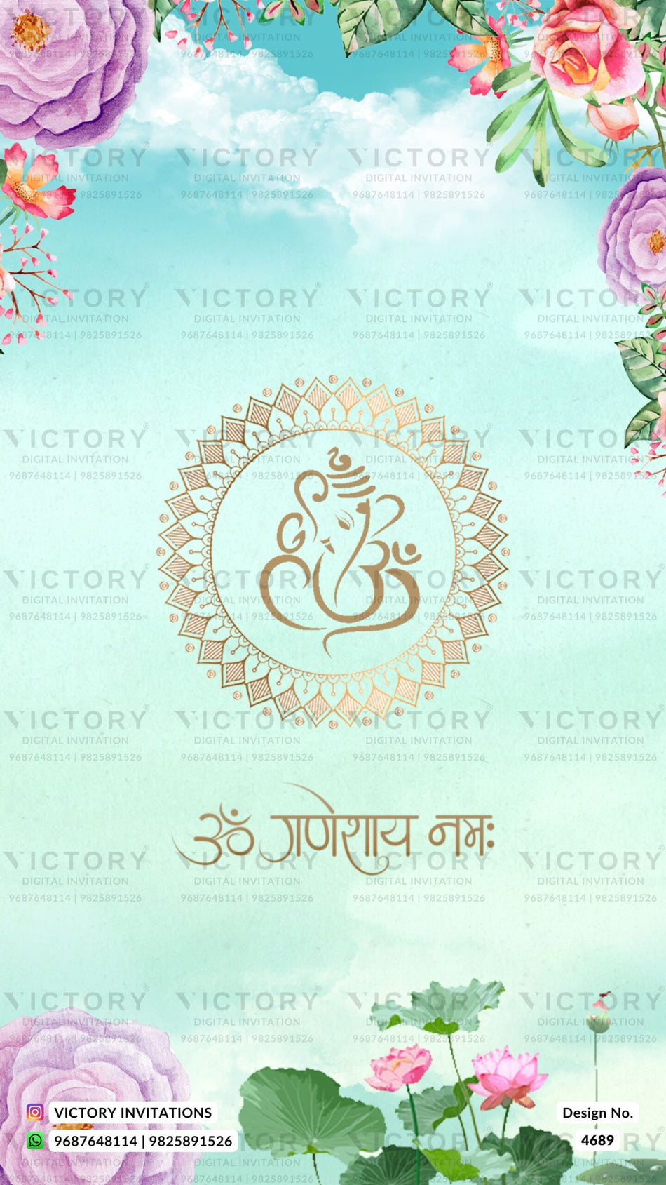Wedding ceremony invitation card of hindu punjabi haryanvi family in english language with floral theme design 4689