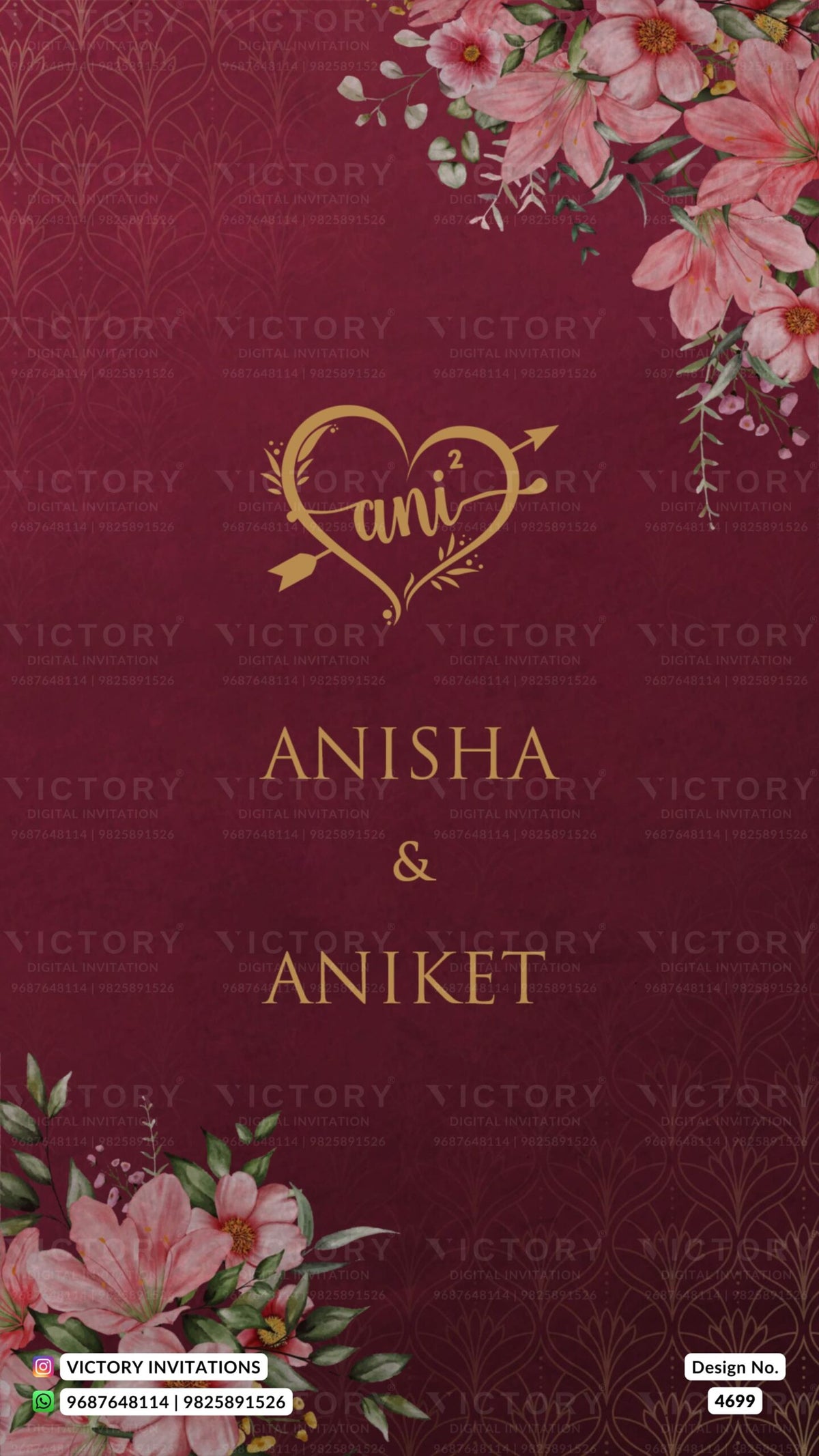 Wedding ceremony invitation card of hindu south indian tamil family in english language with floral theme design 4699